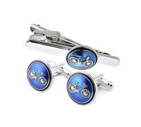 Daesar Manschettenknöpfe und Krawattennadel Set Fahrrad mit Blau Schwarz Emaile, Personalisierte Manschettenknöpfe Hemd Krawattenklammern in Bijouterie