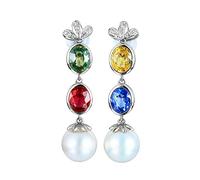 Daesar Ohrhänger 375 Gelbgold, Damen Ohrringe Hängend Perlen mit 3.16ct Multicolor Saphir und Diamant Ohrhänger Nickelfrei in Bijouterie