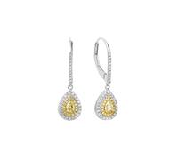 Daesar Ohrhänger Weißgold 585 EchtWeißgold Damen, Ohrringe Hängend Tropfen mit Gelber Diamant 0.25ct und Diamant 0.28ct Hochzeit Ohrhänger Allergiefrei für Frauen