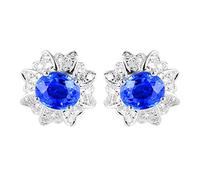 Daesar Ohrringe Weißgold 585 14K Echtgold Damen, Ohrstecker Blume mit 1.06ct Oval Saphir und Diamant Ohrringe Hochzeit Braut Braut Nickelfrei