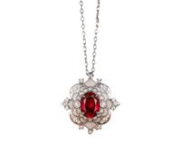 Daesar Platin 950 Kette mit Anhänger, Halskette Damen 45 CM Blume mit 1.85ct Rubin und Diamant Anhänger Kette Frauen Hochzeit Echtschmuck