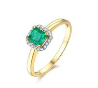 Daesar Ring Bicolor 585 Damen mit Edelstein, Trauringe Quadrat mit Smaragd 0.5ct und Diamant Hochzeitsringe Eheringe Jahrestagsringe Gr.56 (17.8)