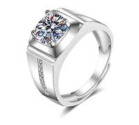 Daesar Ring Weißgold 375 Herren mit Edelstein, Trauringe mit Erstellten Diamant 1ct Siegelring Hochzeitsringe Eheringe Nickelfrei Größe 58 (18.5)