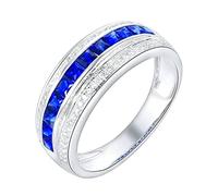 Daesar Ringe Frauen 585 Weißgold, Trauring Damen Einzeln Bandring mit 0.7ct Saphir Verlobungsring Hochzeit Ring Frauen Gr.60 (19.1)