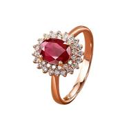 Daesar Ringe Frauen 750 Rotgold, Trauring Damen Einzeln Blume mit 1ct Oval Rubin und Diamant Verlobungsring Hochzeit Ring Größe 52 (16.6)
