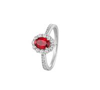 Daesar Ringe Frauen 750 Weißgold, Trauring Damen Einzeln Blume mit Oval Rubin 1.2ct mit Diamant Verlobungsring Hochzeit Ring Gr.52 (16.6)
