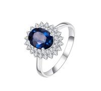 Daesar Saphir Ring Damen Weißgold 585, Trauringe Blume mit 1ct Oval Saphir und Diamant Verlobungsringe Memoir Hochzeit Ringe Frauen Gr.52 (16.6)