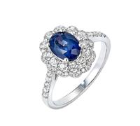 Daesar Trauring Damen Einzeln Weißgold 375, Hochzeit Ringe Blume mit Oval Saphir 0.9ct und Diamant Verlobungsringe Jahrestag Ringe Frauen Gr.60 (19.1)