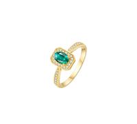 Daesar Verlobungsring Damen 585 Gold, Frauen Ringe mit Oval Smaragd und Diamant Jahrestag Hochzeit Ringe Eheringe Gr.49 (15.6)