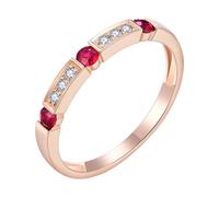 Daesar Verlobungsring Damen Rotgold 585, Ehering Einzeln mit Rubin 0.21ct und Diamant 0.05ct Bandring Memoir Hochzeit Ringe Frauen Gr.50 (15.9)