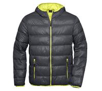 James & Nicholson Leichte Herren Daunen Kapuzenjacke Stepp-Jacke JN1060 carbon/acid yellow S