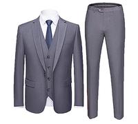 DAIHAN Anzug Herren Slim Fit 3 Teilig Anzüge Herrenanzug Sakko für Hochzeit Business Hochzeitsanzug Eleganter Sakko Jacke Anzugjacke Anzughose Weste Set,Grau 2,3XL
