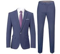 DAIHAN Herren Anzugjacke Slim Fit 2 Teilig Einfarbig Modern Sakko für Hochzeit Party Abschluss Business Sakko Anzugjacken Mantel Einfarbig Lässig Business Blazer Hose Set,Blau 2,3XL