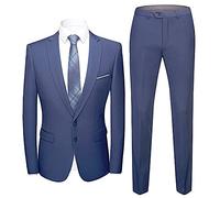 DAIHAN Herren Anzugjacke Slim Fit 2 Teilig Einfarbig Modern Sakko für Hochzeit Party Abschluss Business Sakko Anzugjacken Mantel Einfarbig Lässig Business Blazer Hose Set,Blau 3,3XL
