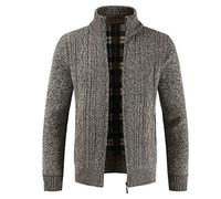 DAIHAN Herren Dick Pullover Zip UP Zopfmuster Strickjacke Langarm Warm Winterpullover Grobstrick Strickmantel mit Reißverschluss Kaffee M