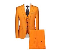 DAIHAN Herren Dreiteiliger Hochzeitsanzug für Zeremonien Elegantes Formales 3-teiliger Herren Anzüge Smoking-Anzug Sakko Jacke & Weste & Hose für Business-Dinner-Party Orange XL