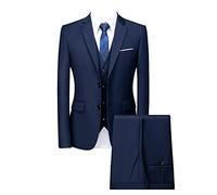 DAIHAN Herren Dreiteiliger Hochzeitsanzug für Zeremonien Elegantes Formales 3-teiliger Herren Anzüge Smoking-Anzug Sakko Jacke & Weste & Hose für Business-Dinner-Party blau XL