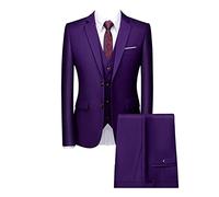 DAIHAN Herren Dreiteiliger Hochzeitsanzug für Zeremonien Elegantes Formales 3-teiliger Herren Anzüge Smoking-Anzug Sakko Jacke & Weste & Hose für Business-Dinner-Party Lila L