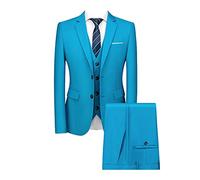 DAIHAN Herren Dreiteiliger Hochzeitsanzug für Zeremonien Elegantes Formales 3-teiliger Herren Anzüge Smoking-Anzug Sakko Jacke & Weste & Hose für Business-Dinner-Party LiSeablau XXL