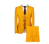 DAIHAN Herren Dreiteiliger Hochzeitsanzug für Zeremonien Elegantes Formales 3-teiliger Herren Anzüge Smoking-Anzug Sakko Jacke & Weste & Hose für Business-Dinner-Party Gelb M
