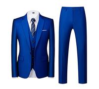 DAIHAN Herren Klassischer 3-teiliger Anzug Hochzeit Formelle Kleidung Business-Anzug Schal Revers Schlichte Blazerhose und Smoking Sakko Weste für Hochzeit Party Baoblau XXL