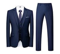 DAIHAN Herren Klassischer 3-teiliger Anzug Hochzeit Formelle Kleidung Business-Anzug Schal Revers Schlichte Blazerhose und Smoking Sakko Weste für Hochzeit Party blau L