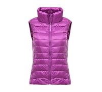 DAIHAN Weste Damen Outdoor Ärmellose Weste Steppweste Stehkragen Sports Wattierte Bodywarmer Kapuze Daunenweste Jacke Übergangsweste Daunenjacke Steppjacke,Violett,XXL