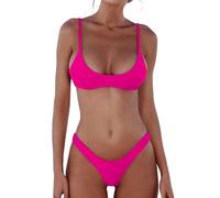DaiLiWei Damen Teenager Bikini-Set, Zweiteilig, Brasilianischer Badeanzug, Push-Up-Top, Mikro-Bikini, Tanga-Unterteil, Fluoreszierendes Rosenrot, Medium
