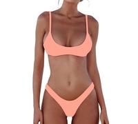 DaiLiWei Tanga-Bikini-Set für Damen, 2-teilig, brasilianischer Badeanzug für Teenager, Push-Up-Top, Mikro-Bikinis, Badeanzug 2025, Bikini-Set, fluoreszierendes Orange, Medium
