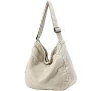 DAINAOTM Canvas-Tragetasche, lässige Hobo-Umhängetasche, Schultertasche für Damen und Herren, große Geldbörse, Kuriertasche, Reisen, Arbeit, 2-weiß, Large