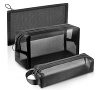Daisiki Netz-Federmäppchen, transparent, Federmäppchen, Kosmetik-Kulturbeutel für Geldbörse, College-Essentials, Schulbedarf (schwarz), 3 Stück