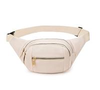 DAITET Bauchtasche für Damen und Herren, Crossbody-Hüfttasche mit verstellbarem Gürtel, große Kapazität, Bauchtasche für Reisen, Wandern, Radfahren, Workout, Freizeit, Modisches Cremeweiß, Nylon