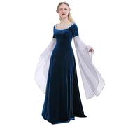 Daiz Bella Mittelalterliche Renaissance, handgefertigtes historisches Kleid, blauer Samtmantel mit Chiffon-Ärmeln (M, dunkelblau)