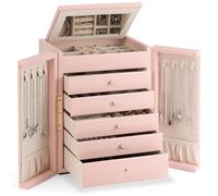 Dajasan Groß Schmuckaufbewahrung, Schmuckkästchen Mädchen mit 5 Schubladen, 6 Ebenen Schmuckkasten mit Spiegel & Doppeltür, Schmuck Geschenk Box für Weihnachten, Valentinstag, Muttertag, (Rosa)