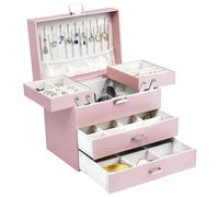 Dajasan Schmuckkästchen, Groß Schmuckkasten für Mädchen, 4 Ebenen PU-Leder Schmuckaufbewahrung für Schminktisch, Geschenk für Valentinstag, Muttertag, Weihnachten, Modern (Rosa)