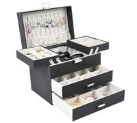 Dajasan Schmuckkästchen, Schmuckaufbewahrung, 4 Ebenen Schmuckschatulle mit 2 Schubladen, Groß Schmuckbox für Schminktisch, Modern, Geschenk für Frauen & Mädchen (Schwarz)