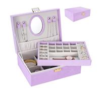 Dajasan Schmuckschatulle für Mädchen, Schmuck-Organizer mit Spiegel, Samt-Schmuckschatulle für kleine Mädchen und Kinder, Schmuck-Geschenkbox für Weihnachten, Geburtstag, Neujahr (lila)