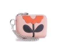 Dajingkj Echtleder Münzbörse für Damen Geldbörse mit Blumen Armband Kette Münzfach (Rosa)