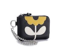 Dajingkj Echtleder Münzbörse für Damen Geldbörse mit Blumen Armband Kette Münzfach (schwarz)