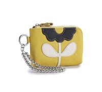 Dajingkj Echtleder Münzbörse für Damen Geldbörse mit Blumen Armband Kette Münzfach (Zitronengelb)