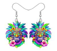 DALANE Acryl Cute Hawaii Tiki-Maske 5 Uhr Lrgendwo Ohrringe Hängend für Damen Mädchen, Bunte Tropische Hibiskusblüten, Strand Schmuck Boho Geschenke für Strandliebhaber (Buntes)
