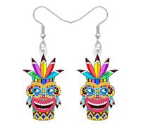 DALANE Acryl Cute Hawaii Tribal Tiki Mask Ohrringe Hängend für Damen Mädchen Polynesisch Böhmische Tropisch Sommer Festival Schmuck Boho Geschenke für Strandurlaub Luau Party (Buntes)
