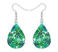 DALANE Acryl Spaß Palmblätter Ohrringe Tropfen Baumeln Grün Tropische Monstera Pflanze Schmuck für Frauen Mädchen Kinder Charms Hawaii Geschenke Decor (Grün A)