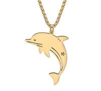 DALANE Edelstahl Niedlich Hai Halskette 18K Gold Vergoldet Anhänger Delphin Krabbe Schildkröte Schmuck Ozean Tiere Geschenke für Frauen Mädchen Charms (Vergoldeter Delphin)