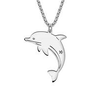 DALANE Edelstahl Niedlich Hai Halskette 18K Gold Vergoldet Anhänger Delphin Krabbe Schildkröte Schmuck Ozean Tiere Geschenke für Frauen Mädchen Charms (Versilberter Delphin)