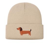 dalerno Dackel Mütze Beige Strickmütze mit Dackel Stickerei - Warme Unisex Wintermütze für Damen & Herren - Kuschelige Beanie aus Baumwolle - Stylische Hundemütze als Geschenk - Trendiges Accessoire