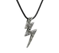 DALMARO Edelstahlkette Lederkette mit Anhänger Edelstahl 316L - KRATER BLITZ 05-06 Wikinger Biker Kette Schmuck Herren/Damen (Lederkette, KRATER BLITZ, 50 cm)