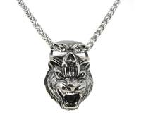 DALMARO Edelstahlkette Lederkette mit Anhänger Edelstahl 316L - SKULL TIGER Wikinger Biker Kette Schmuck Herren/Damen (Edelstahlkette, SKULL TIGER, 50 cm)