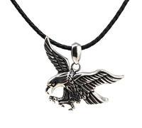DALMARO Halskette Edelstahlkette Lederkette mit Anhänger Edelstahl 316L - ADLER 05-04 Wikinger Biker Kette Schmuck Herren/Damen (Lederkette, ADLER 05-04, 60 cm)