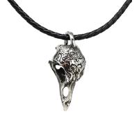 DALMARO Halskette Edelstahlkette Lederkette mit Anhänger Edelstahl 316L - RABENSCHÄDEL 05-05 Wikinger Biker Kette Schmuck Herren/Damen (Lederkette, RABENSCHÄDEL 05-05, 60 cm)